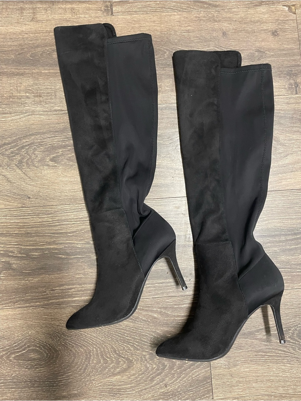 Siyundra Black Knee-High Stiletto Boots - Women heel shoes size 8 date night